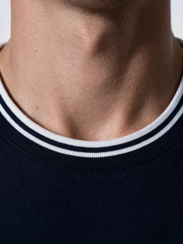 Capria Contrast Collar 'C' Stitch T-Shirt - Navy