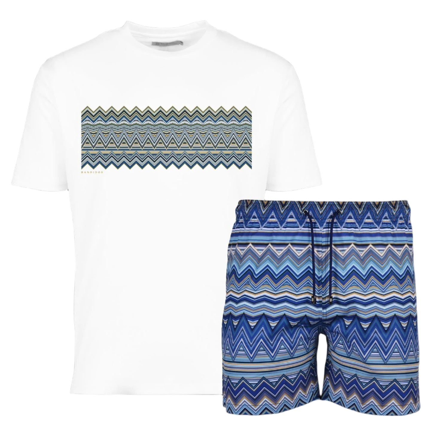 Moda Bandidos Blue Multi Zig T-Shirt - White