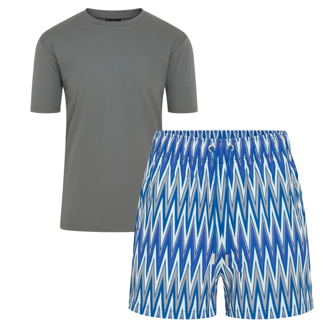 Mosquito Essential T & Swim Short Bundle - Grey T & Navy & Purple Shorts