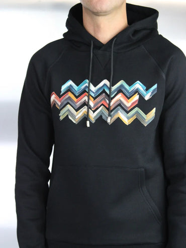 White Threads Brushed Zig Hoodie - Black