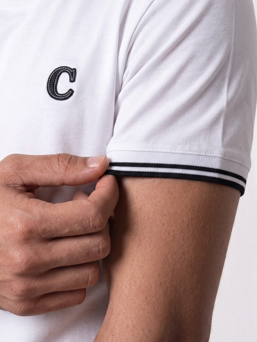 Capria Contrast Collar 'C' Stitch T-Shirt - White