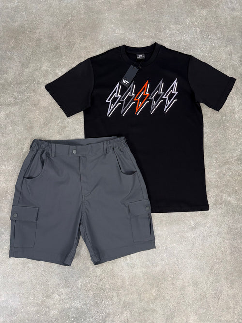 White Threads Bundle - Black Orange Bolt / Dark Grey Cargo Shorts Set