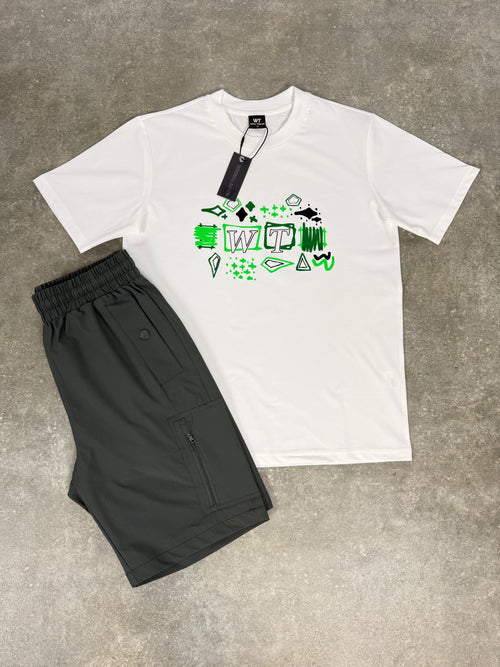 White Threads Bundle - White Green Metaphor / Dark Grey Versatile Shorts Set