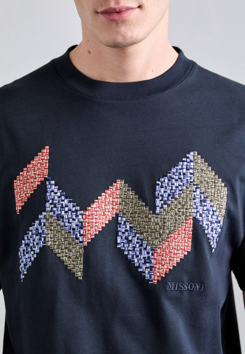 Missoni with Flame Zig Insert and Logo T-Shirt - Navy