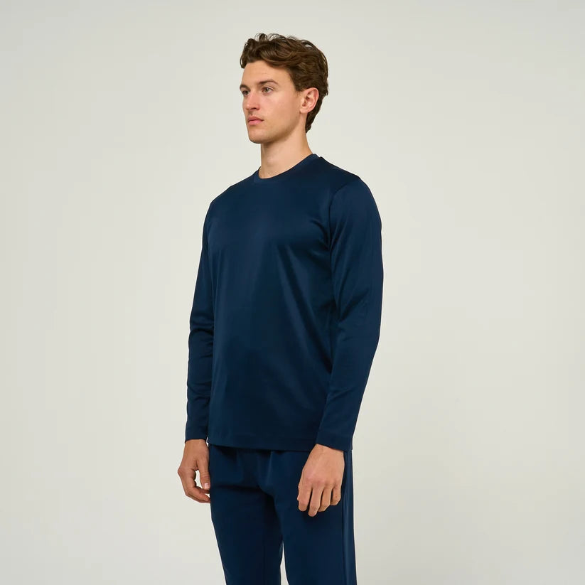 Loiano Egyptian Cotton Long Sleeve T-Shirt - Navy