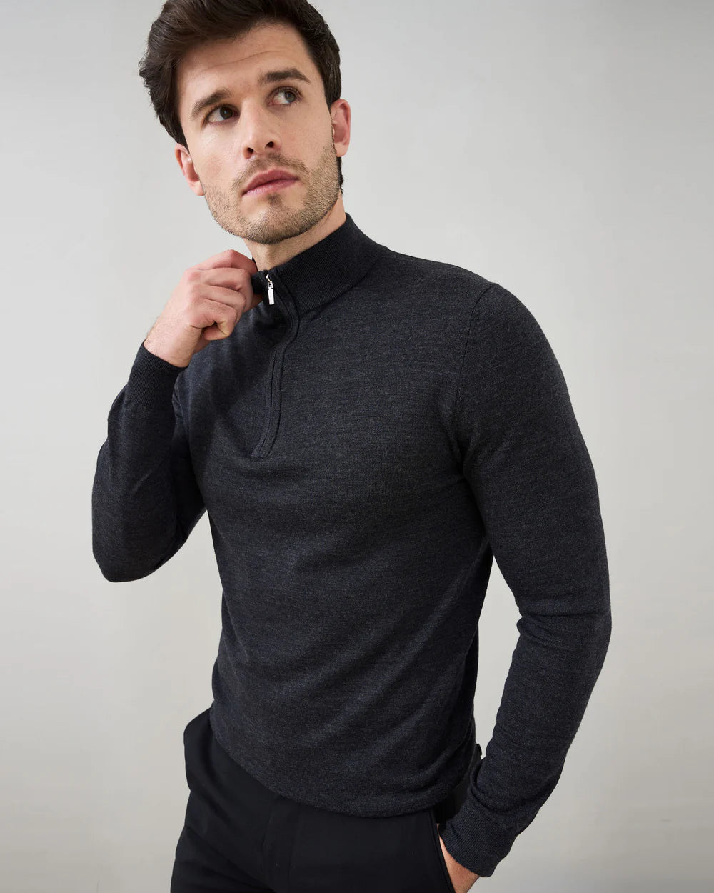 Malenzo Slim Fit ‘Amalfi’ 1/4 Zip - Charcoal