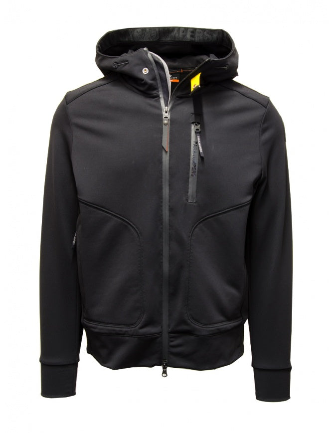 Black jacket with a hood on a white background