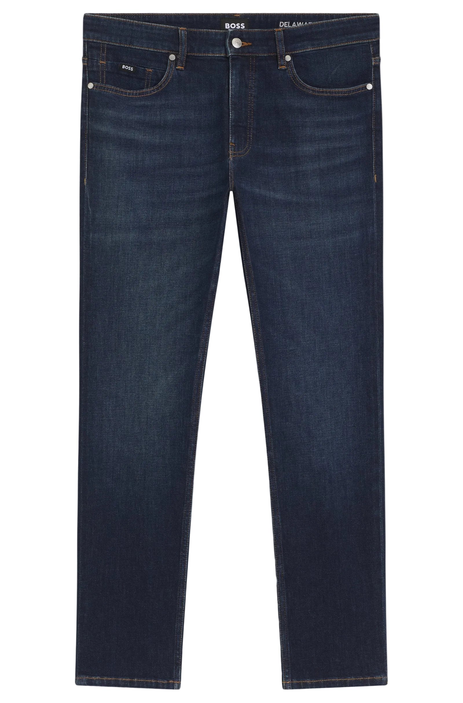 Dark blue jeans on a white background