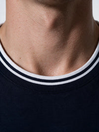 Capria Contrast Collar 'C' Stitch T-Shirt - Navy