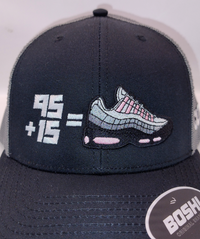 Black cap with sneaker graphic and 'BOSHI' logo on a light gray background