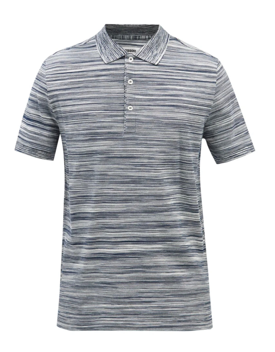 Missoni Short Sleeved Polo Shirt , blue/white stripe AW21