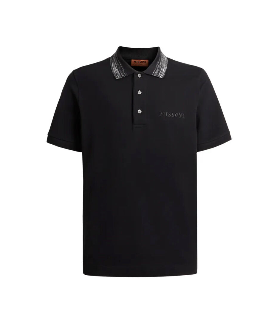 Missoni Polo, Black/White Striped Collar Polo