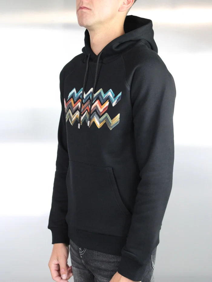 White Threads Brushed Zig Hoodie - Black