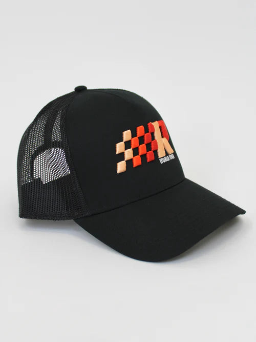 White Threads Orange Racer Trucker Cap - Black