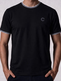 Capria Contrast Collar 'C' Stitch T-Shirt - Black