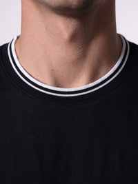 Capria Contrast Collar 'C' Stitch T-Shirt - Black