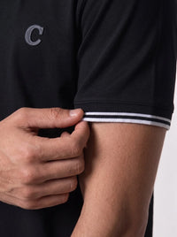 Capria Contrast Collar 'C' Stitch T-Shirt - Black