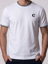 Capria Contrast Collar 'C' Stitch T-Shirt - White