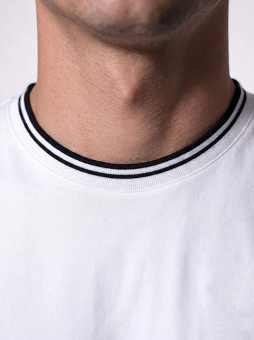 Capria Contrast Collar 'C' Stitch T-Shirt - White