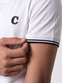 Capria Contrast Collar 'C' Stitch T-Shirt - White