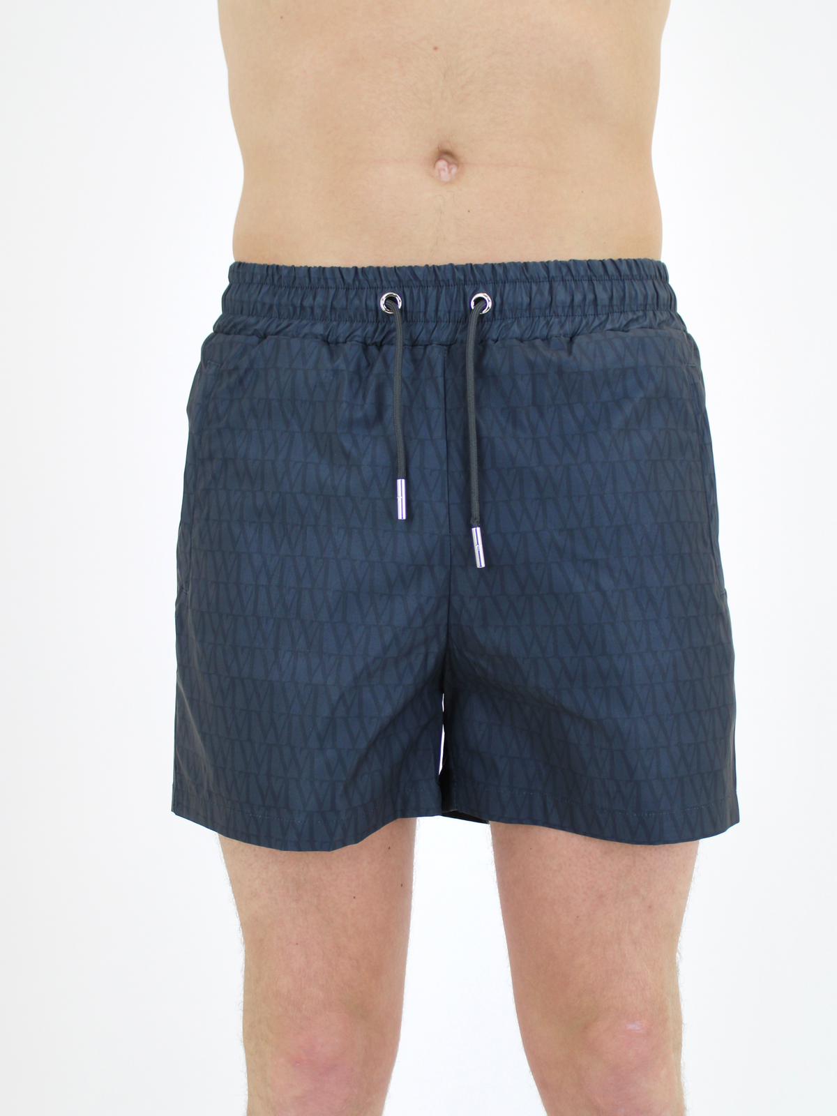 White Threads, Dark Grey Logo Swim Shorts