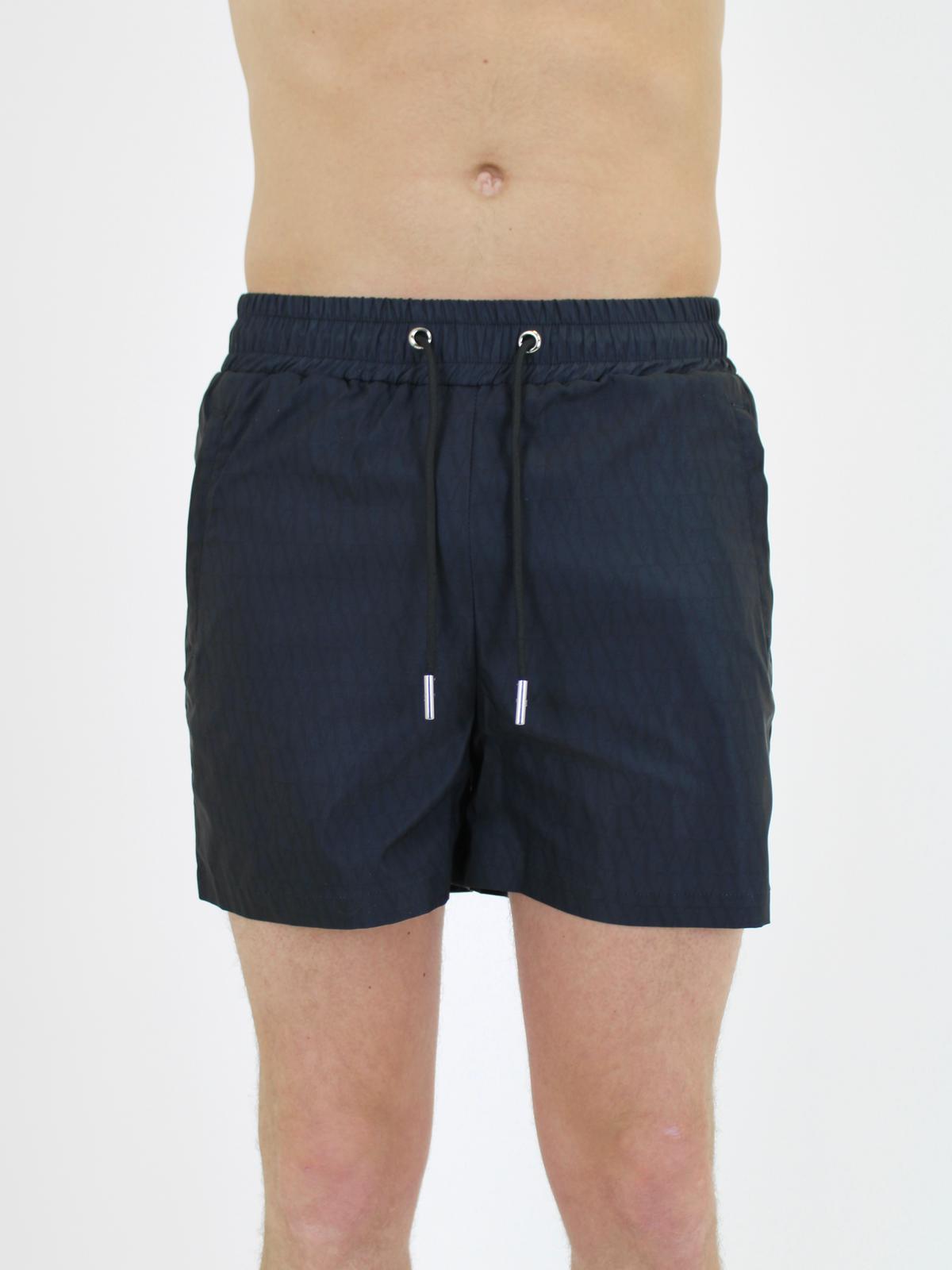 White Threads, Black Logo Swim Shorts