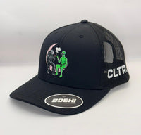 Black cap with green graphic and 'BOSHI' logo on a white background