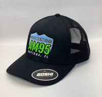 Black trucker cap with AM95 Daytona, FL logo on a white background