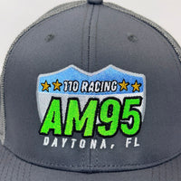 Gray cap with '110 Racing AM95 Daytona, FL' logo on a white background