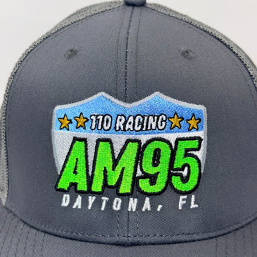 Gray cap with '110 Racing AM95 Daytona, FL' logo on a white background