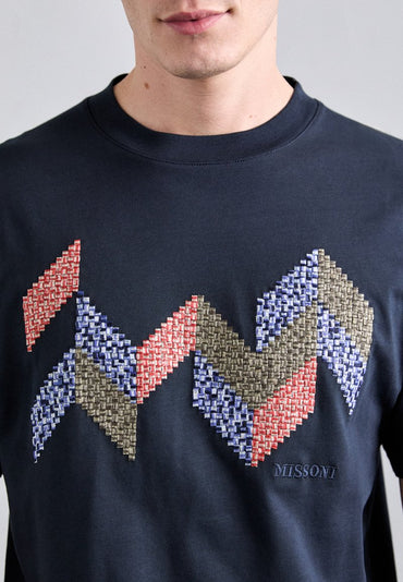 Missoni with Flame Zig Insert and Logo T-Shirt - Navy