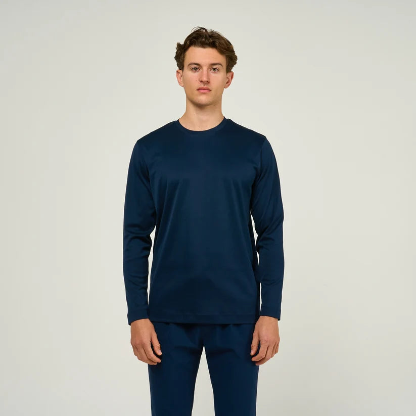 Loiano Egyptian Cotton Long Sleeve T-Shirt - Navy