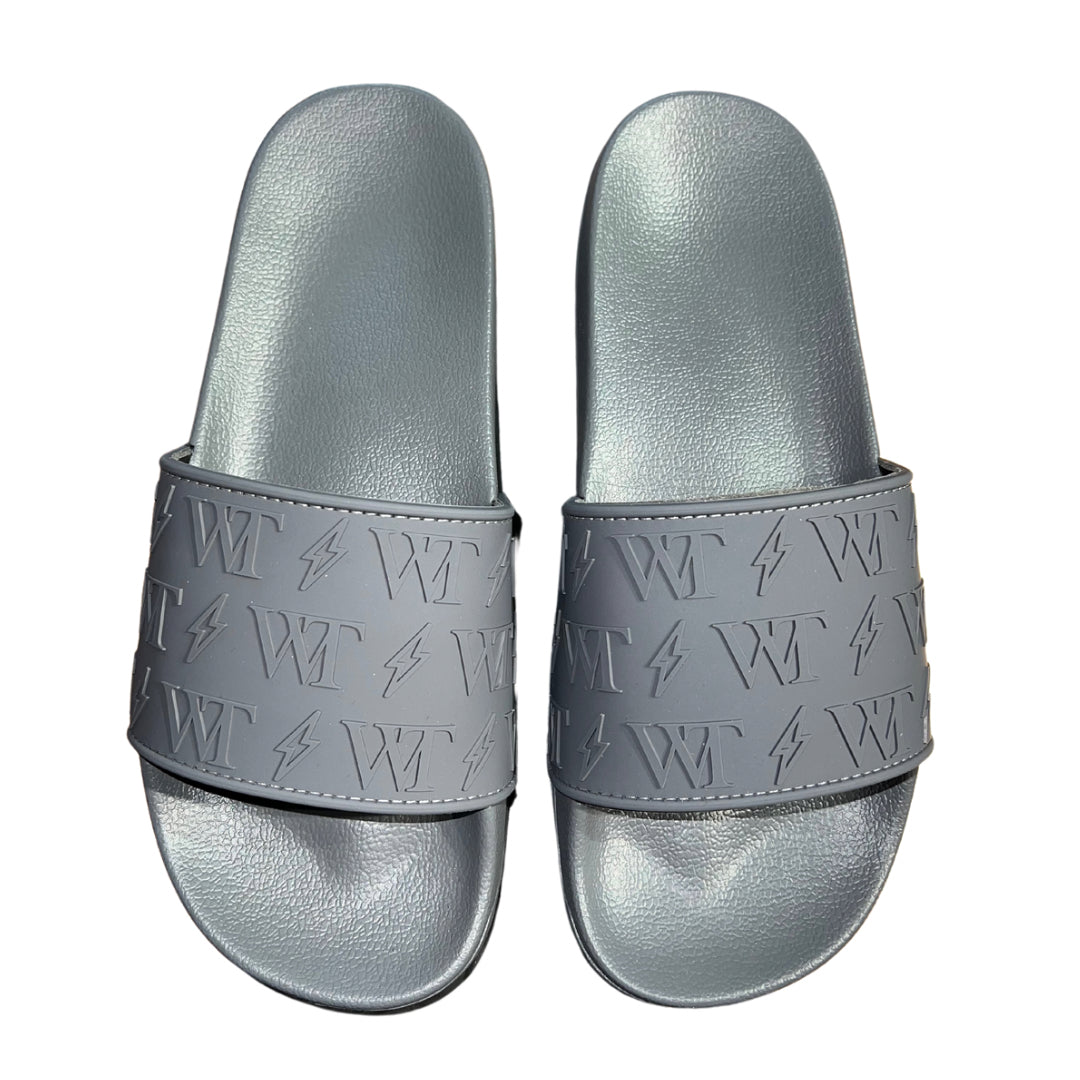 White Threads Grey Embossed Sliders