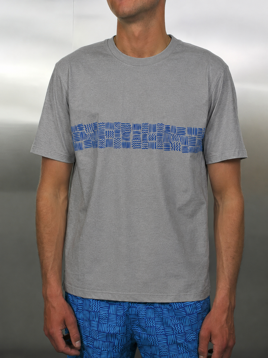 White Threads Blue Aztec T-Shirt - Grey