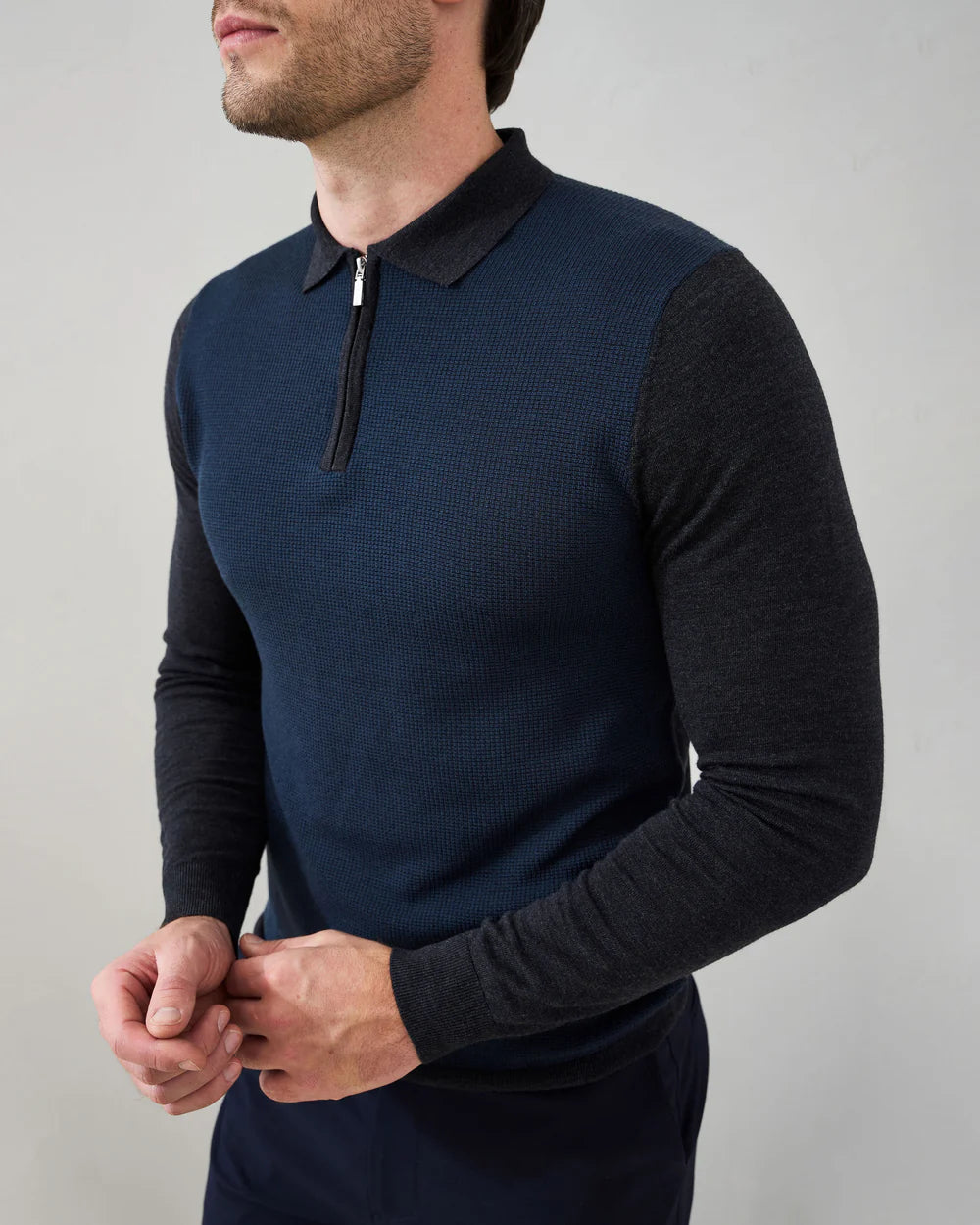 Malenzo Micro Stitch 'Pazzano' Polo -Charcoal/Midnight Navy