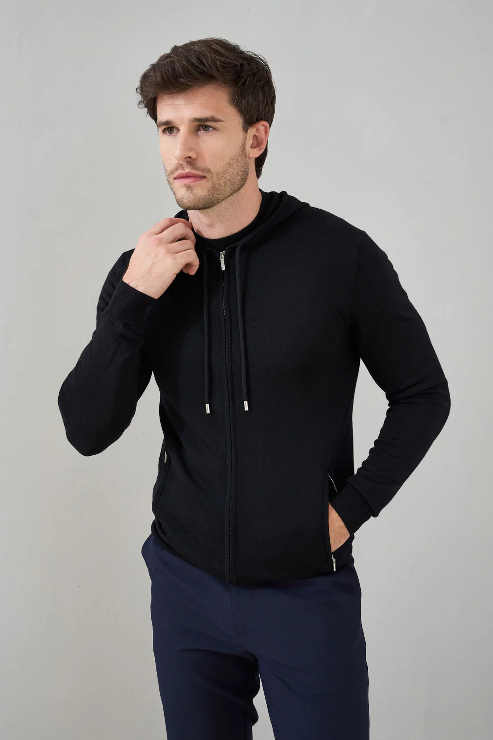 Malenzo Extra Fine Merino 'Ravenna' Zip Hoodie - Black