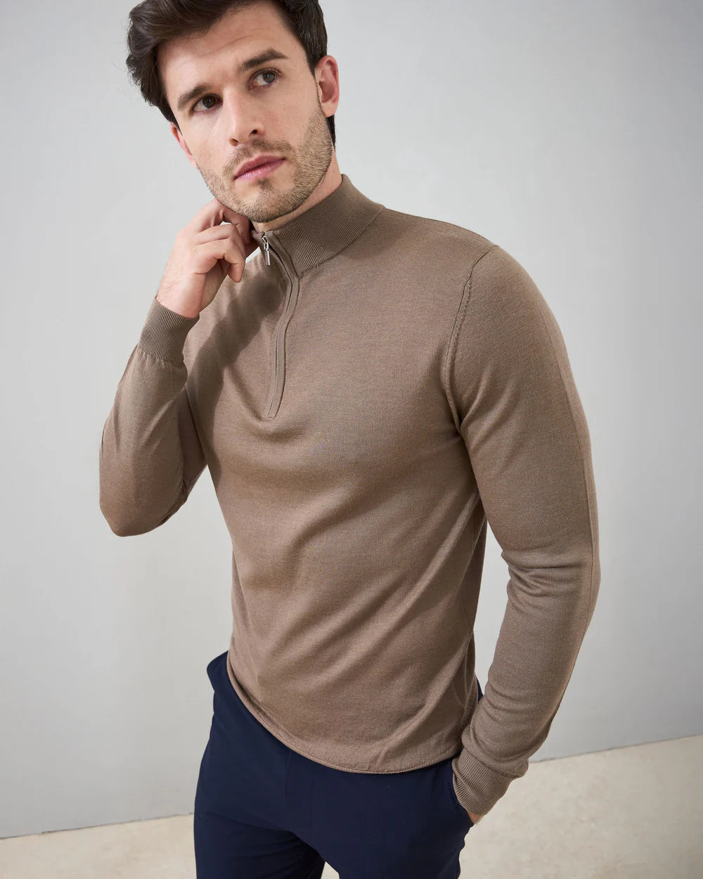 Malenzo Slim Fit ‘Amalfi’ 1/4 Zip - Desert Brown
