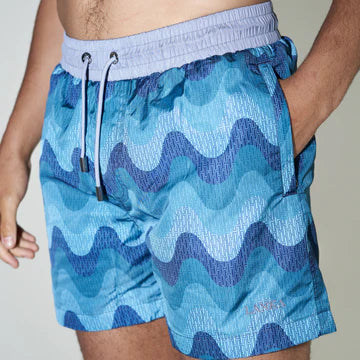 Lanka Swim Shorts Steel Blue Waves