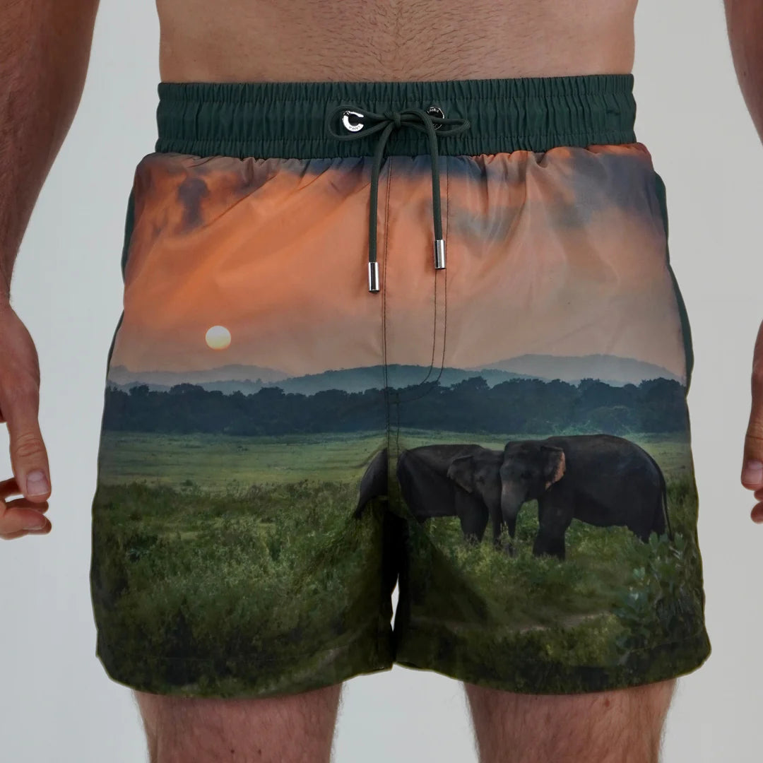 Lanka Print Swim Shorts - Green