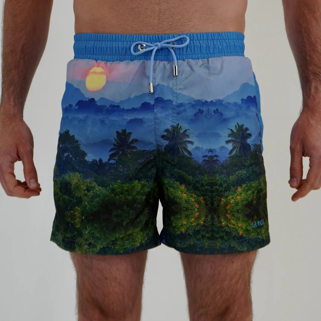 Lanka Print Swim Shorts - Blue