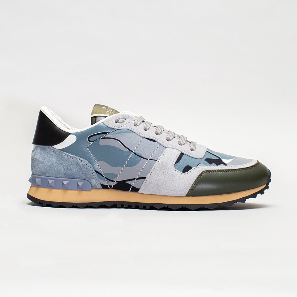 Valentino Trainers, Garavani Rockstud Blue, Green and Grey Camo