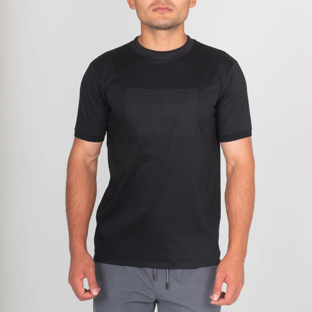 Lanka Box Pattern Stitch T-Shirt - Black
