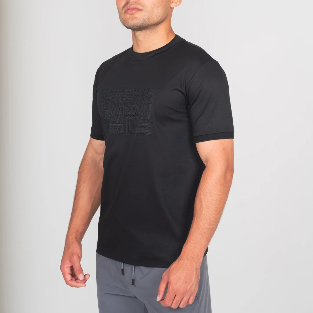 Lanka Box Pattern Stitch T-Shirt - Black