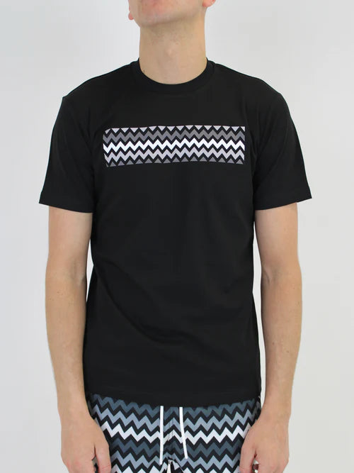 White Threads Black/Grey Zig Strip T-Shirt - Black