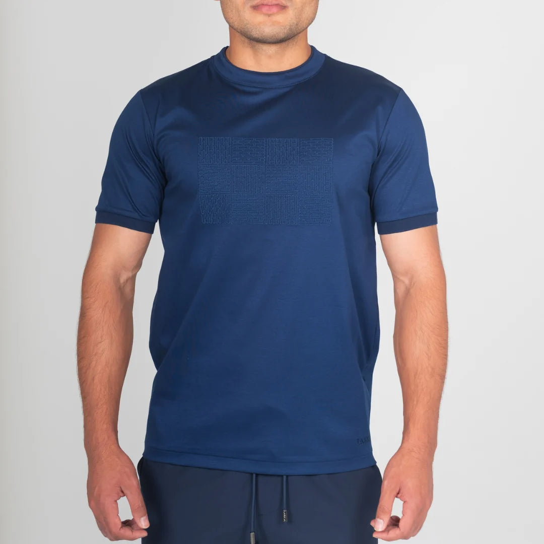 Lanka Box Pattern Stitch T-Shirt - Navy