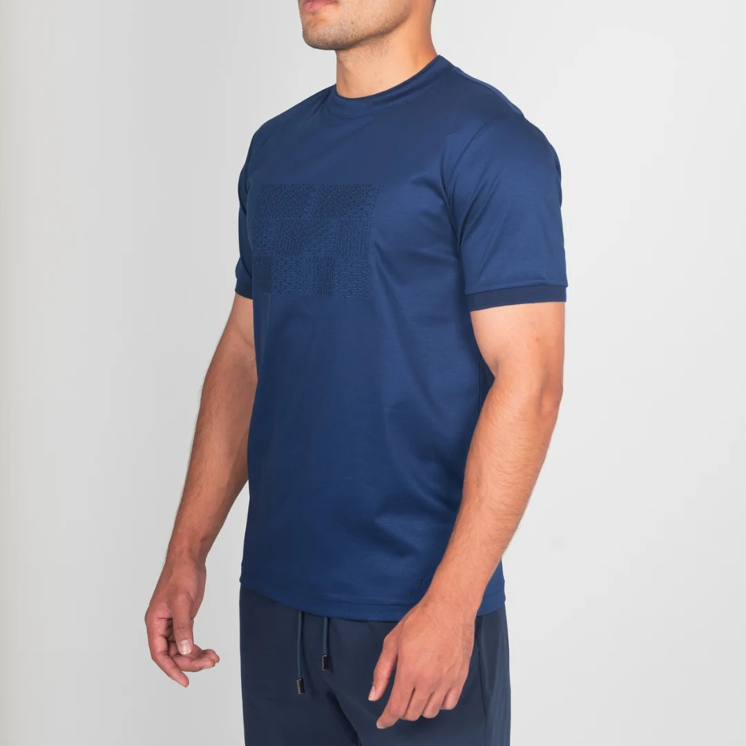 Lanka Box Pattern Stitch T-Shirt - Navy