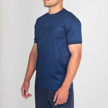 Lanka Box Pattern Stitch T-Shirt - Navy