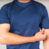 Lanka Box Pattern Stitch T-Shirt - Navy