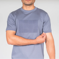 Lanka Box Pattern Stitch T-Shirt - Steel Blue