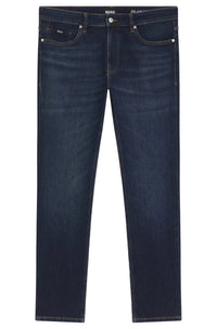 Dark blue jeans on a white background